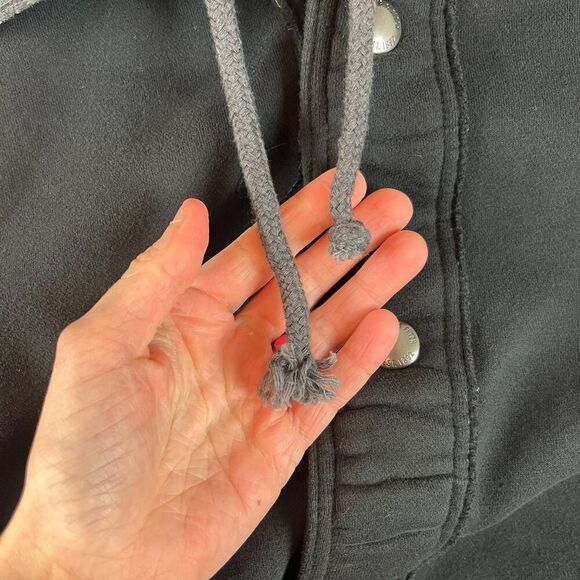 SOLD Abercrombie & Fitch Hooded Fleece Lined Jacket Black Gray Snap Button Men's - Picture 9 of 11